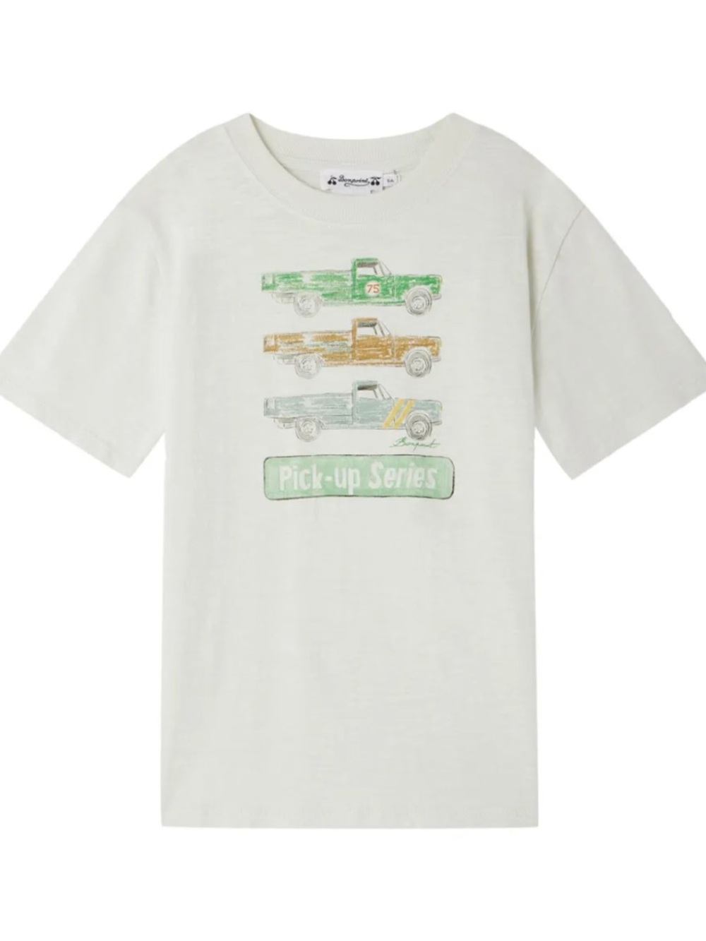 BONPOINT Pick-up Series Graphic Tee for Kids - Green/Beige Trucks